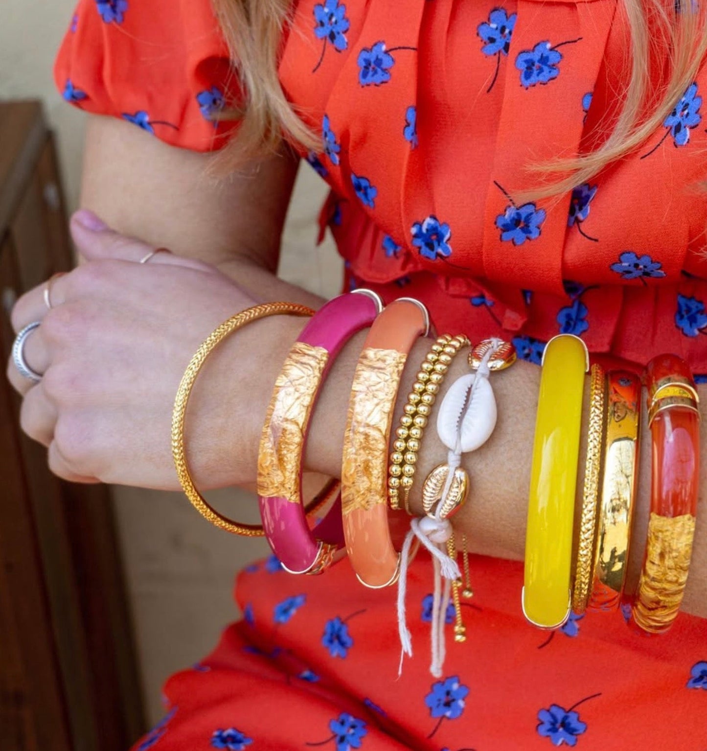 SAMPLE SALE - Large Gold Leaf Thin Cabochon Lucite Bangles